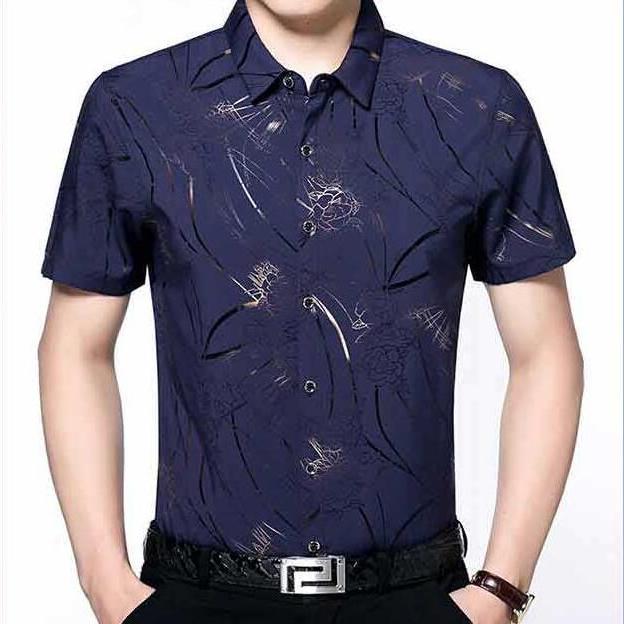 Short-sleeved Shirts, Large Size Men's Plus Fat Thin Shirts, Middle-aged Men's Printing, Middle-aged and Elderly Bronzing Free Ironing