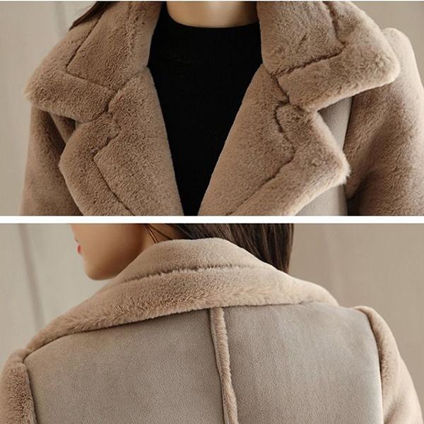 Fashionable Temperament Mid-length Fur All-in-one Women's Cotton-padded Coat Winter Elegant Big Fur Collar Thick Warmth Suede Coat