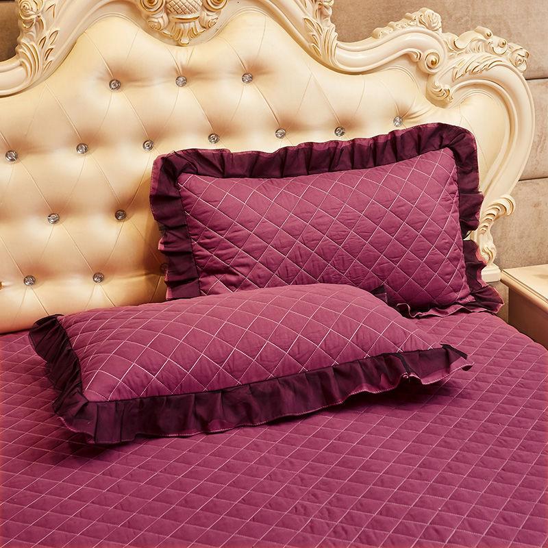 Korean Style Lace Solid Color Plus Cotton Pillowcase A Pair of Quilted Pillowcase Adult Pillowcase