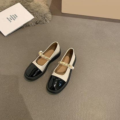 Loafer Shoes Hepburn Style Leather Shoes Women French Retro Mary Jane Shoes Temperament Single Shoes Women's Buckle Leather Shoes