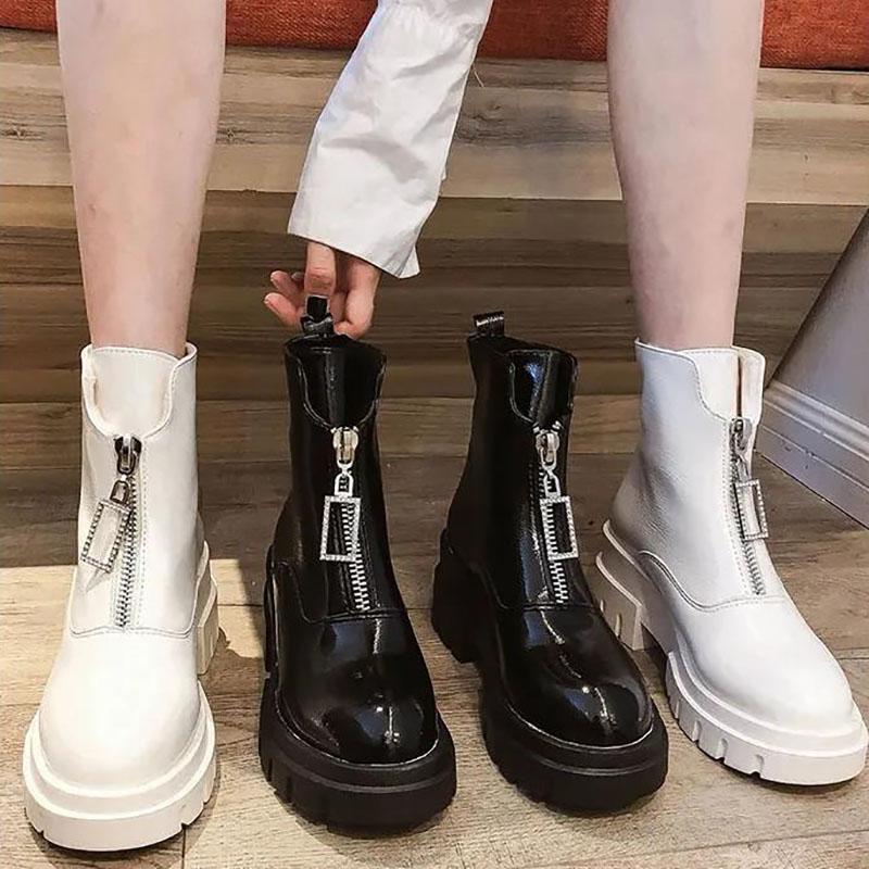 Front Zipper Martin Boots Female British Style Thin Spring and Autumn Net Red Wild Thin Boots Thick-soled Short Boots