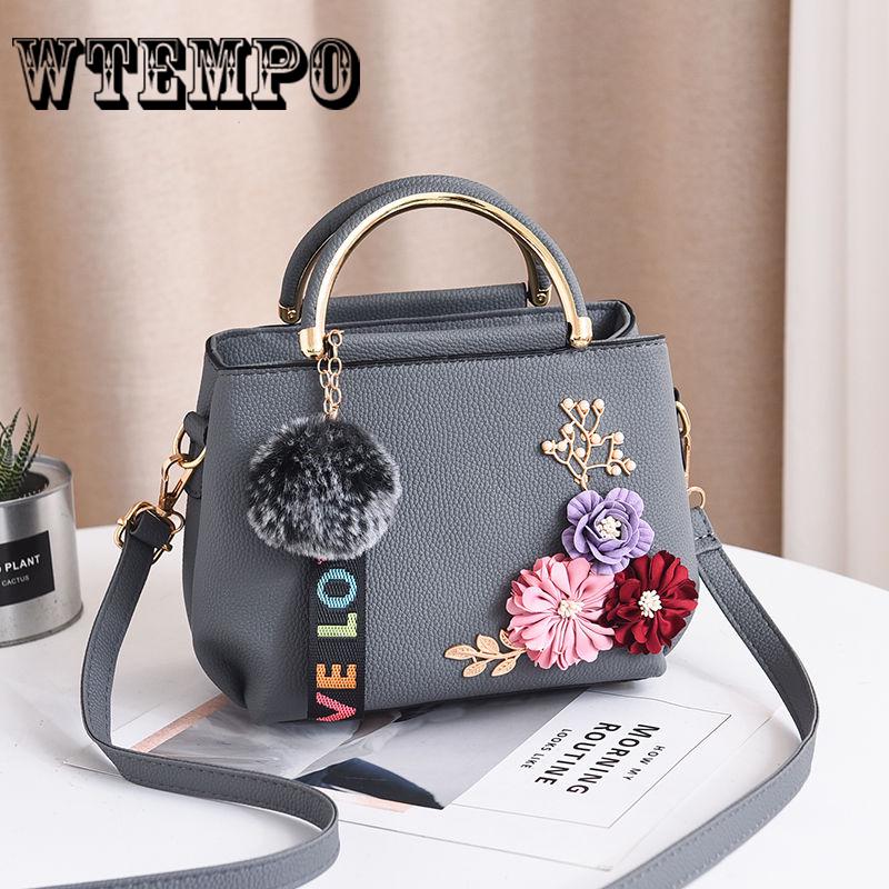 Leather Handbags Women Tote Top-handle Embroidery Flower Shoulder Bag