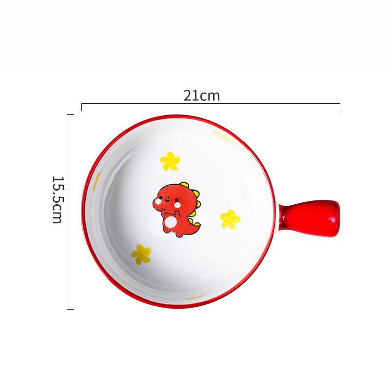 Ceramic Handle Bowl Cartoon Cute Japanese Instant Noodle Bowl Household Oven Bowl High Temperature Resistant Plate Bowl