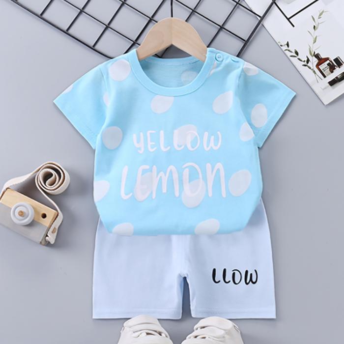 Children's Short Sleeve Suit Korean Style Boys and Girls Set Printing T-shirt + Shorts Two Piece Set