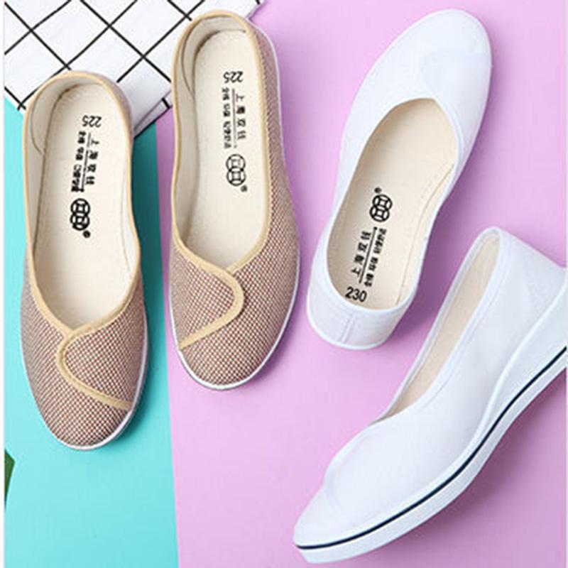 Nurse Shoes Canvas Shoes Summer Women's Low-top White Wedges Soft-soled Work Shoes Mother Shoes