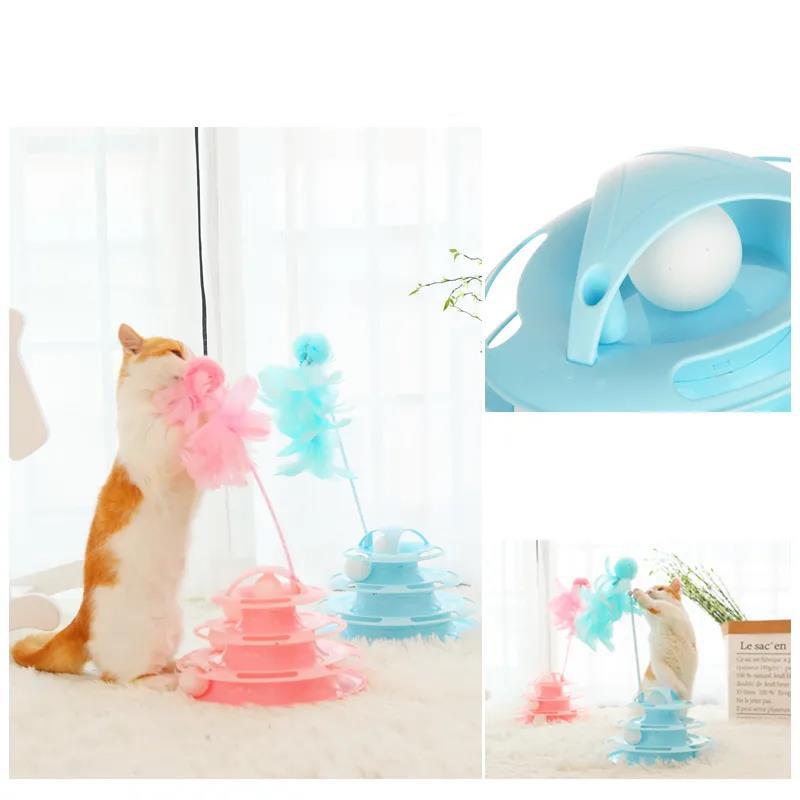 Pet Cat Toy Funny Cat Turntable Cat Supplies Pet Training Amusement Plate Interactive Toys Cat Turntable Intellectual Track Tower Funny Toy