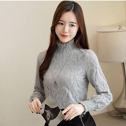 Pofulove women's Velvet turtleneck Pullover thick autumn winter warm Lace korean Style sweater