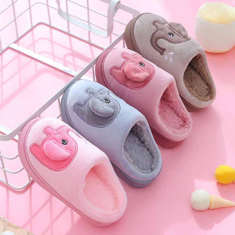 Autumn Winter Children's Cotton Slippers Cute Cartoon Thick Warm Shoes for Boys and Girls Home Fur Slippers