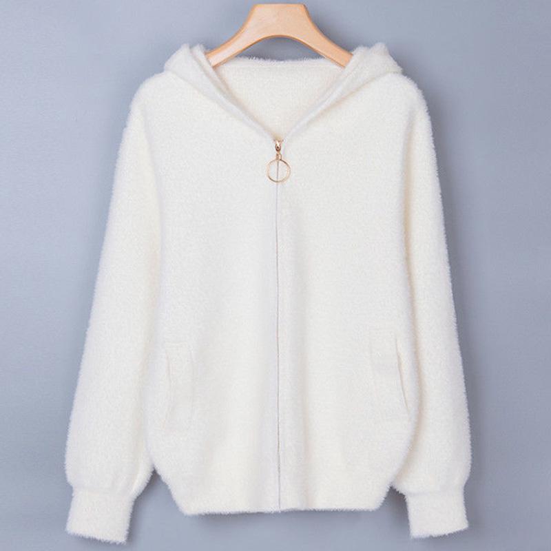 Hooded Solid Color Slim-fit Jacket Autumn and Winter Style Korean Casual Long-sleeved Sweater