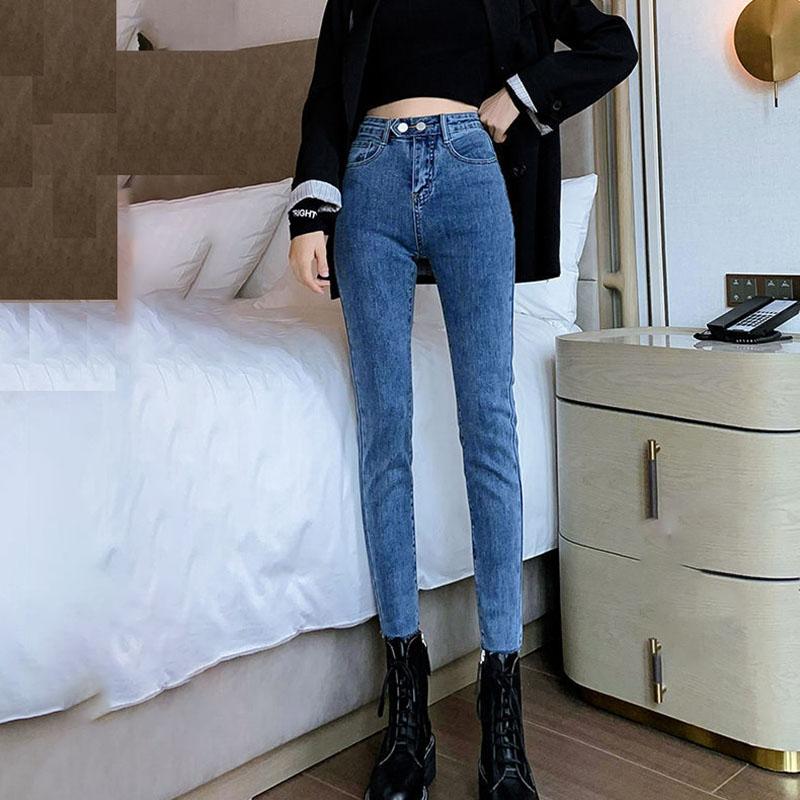 Tight-fitting Stretch Jeans Women's High Waist Slimming Feet Pants Blue Gray Pencil Pants Trousers