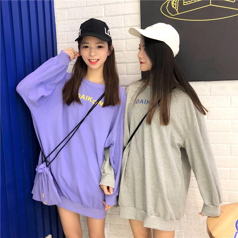 Autumn and Winter Cotton Round Neck Sweater Female Students Loose Long-sleeved T-shirt Trend