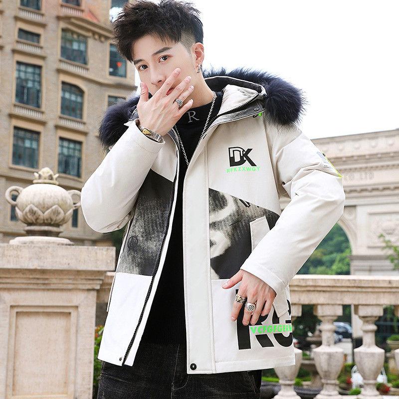 Men's Hooded Cotton-padded Jacket Youth Thickening Warmth Tide Brand Down Cotton Jacket Short Fur Collar Parka