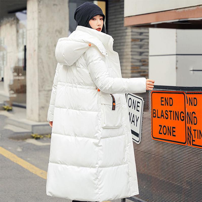 Women's Winter Korean Style Loose Quilted Coat Warm Stand-up Collar Down Jacket Women's Bright Face Long Down Jacket