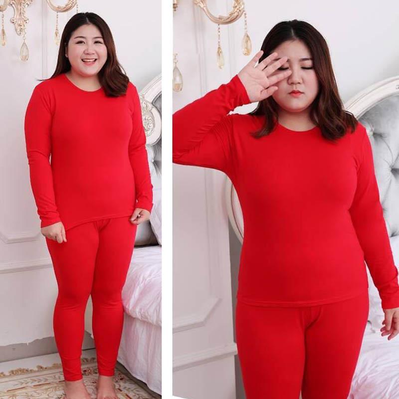 Add Fertilizer To Increase Thermal Underwear Women's Thin Velvet Suit Bottoming Shirt Autumn and Winter Plus Size Pajamas 200 Kg