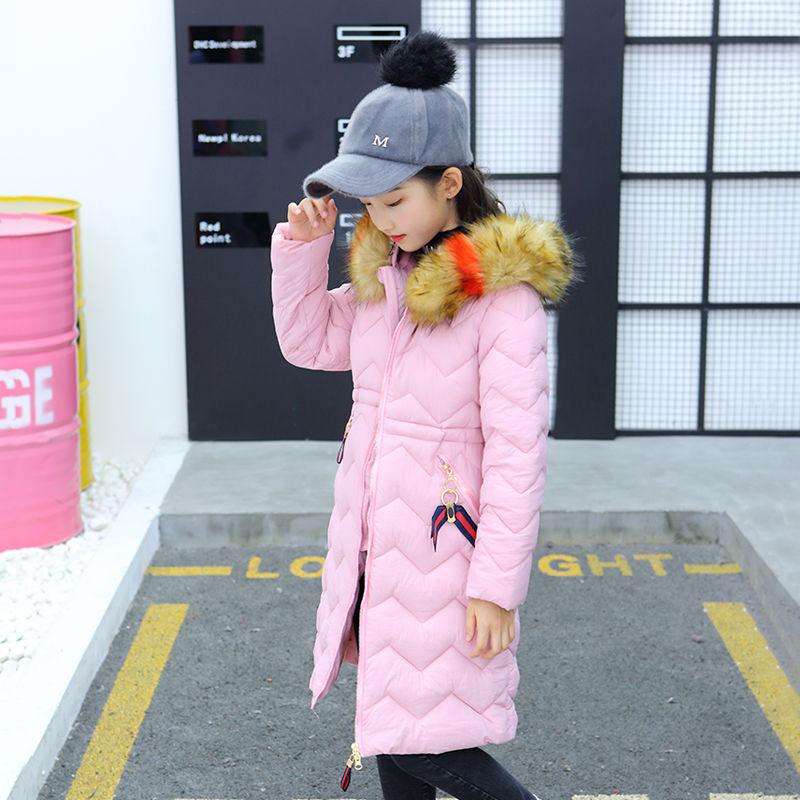 Girls Down Jacket Thickening Velvet Fashion Pike Clothing Long Hooded Kids Winter Parkas