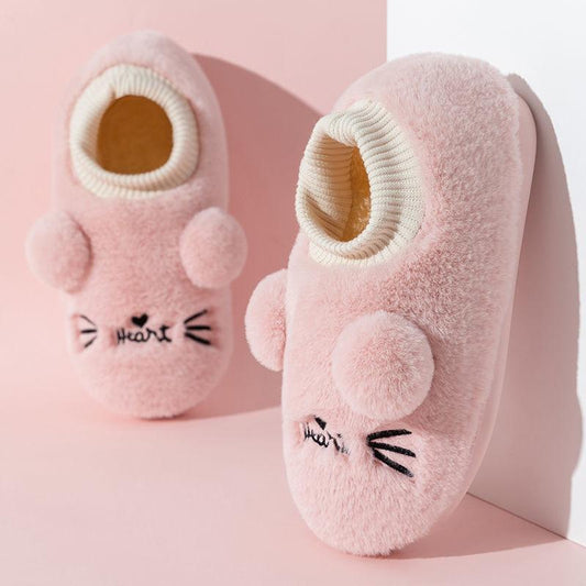 Autumn and Winter Cotton Slippers Cute Cat Design Cotton Slippers, Indoor Warmth Leisure and Entertainment, Flat Cotton Shoes