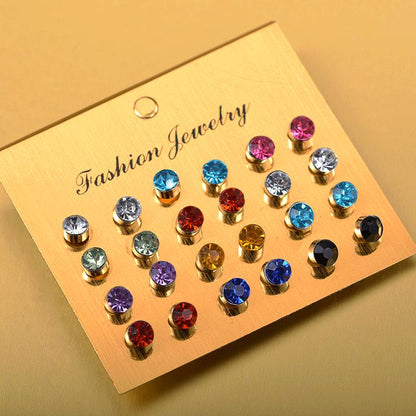 Multi-color Small Fresh Color Flash Diamond Zircon Small Earrings 12 Pairs of Card Ear Accessories