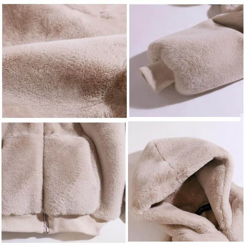 Korean Version of Loose Plush Coat Women's Winter Rex Rabbit Fur Padded Hooded Coat