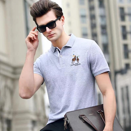 Men's Short-sleeved Lapel    Shirt Dad Pure Cotton Short-sleeved Spring and Summer Loose Large Size Young and Middle-aged High-end T-shirt Men