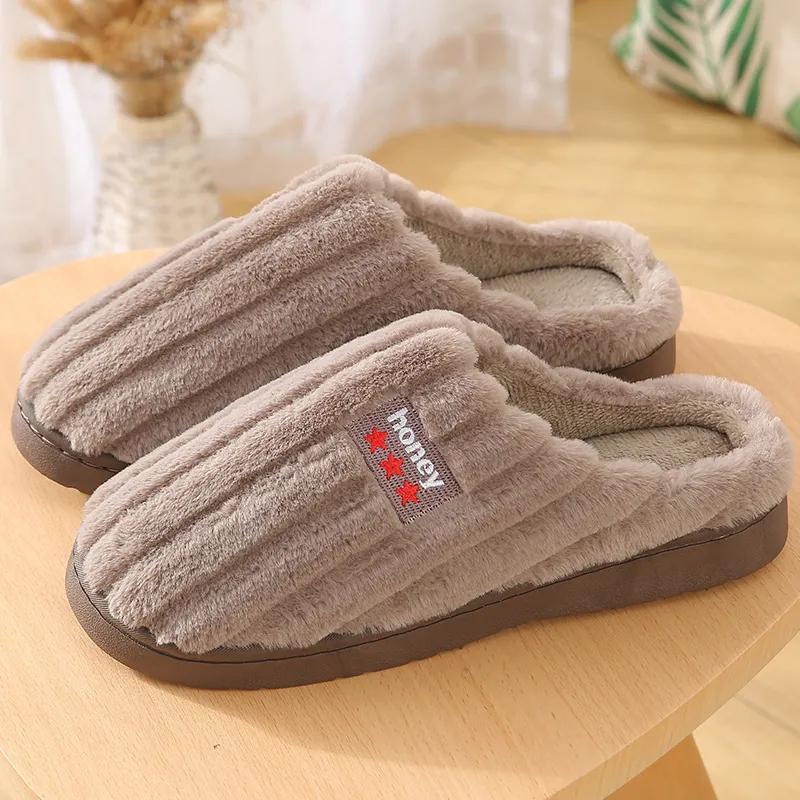 Winter Cotton Shoes Women Platform Slippers Plus Size Thick Warm Slides Mens Indoor Casual Non Slip Slipper