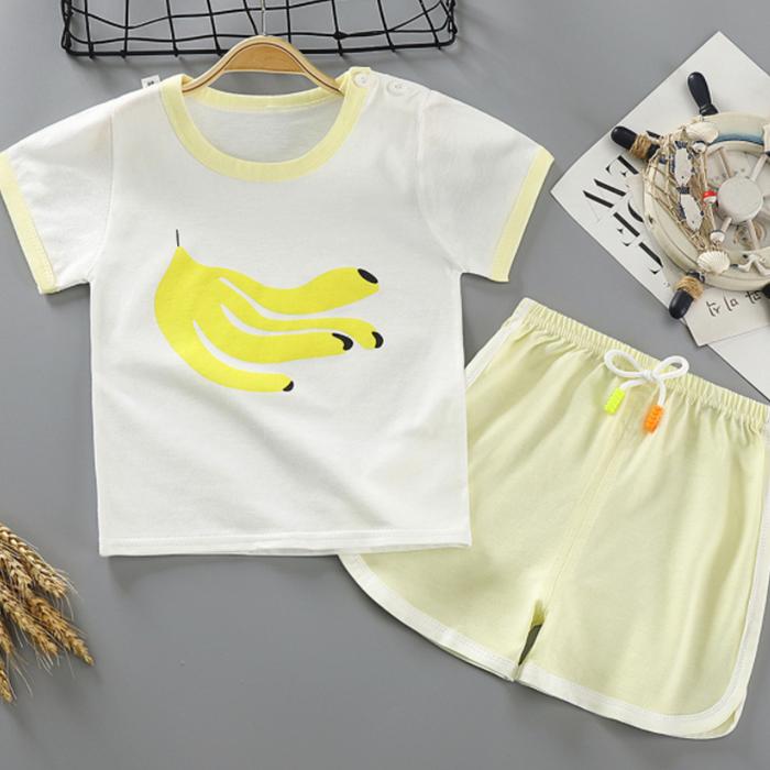 Children's Short Sleeve Suit Korean Style Printing Boys and Girls' T-shirt and Shorts Two Piece Set