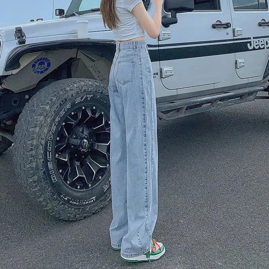 Wide Legs and High Waist Jeans for Woman Loose Straight-leg Trousers  Denim Pants Blue Thin Jeans Summer