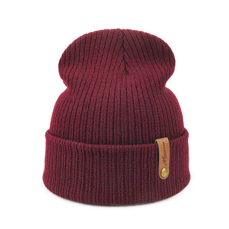 Wool Knitted Hats Men and Women Trend All-match Hooded Caps Men and Women Autumn and Winter Leather Standard Warm Hats