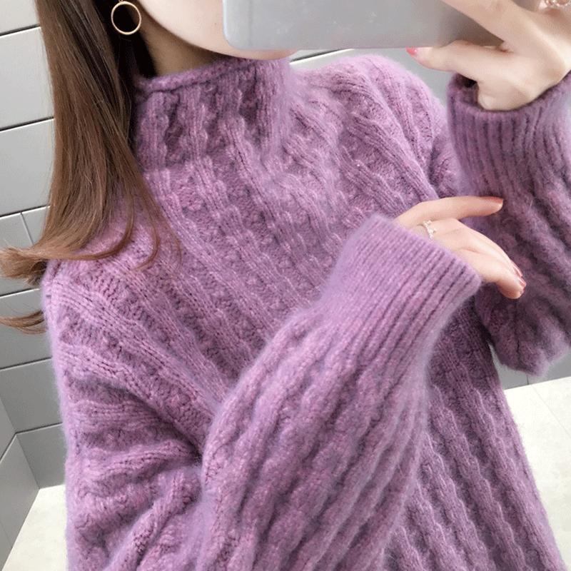 Autumn and Winter Cherry Red Loose Sweater Turtleneck Thick Warm Jacket Fashion Casual Young Women's Top