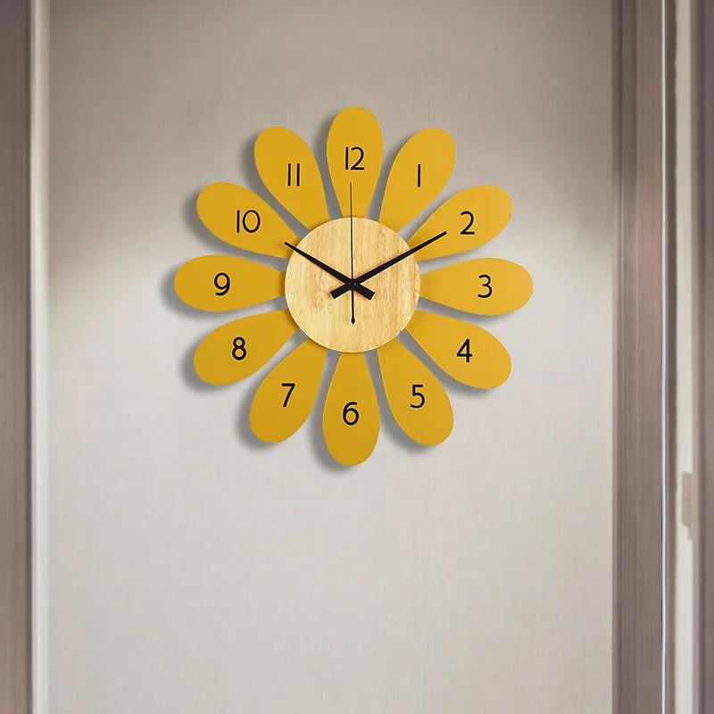 Nordic Wall Clock Living Room Home Creative Modern Fashion Children's Wall Watch Bedroom Mute Cartoon Flowers Simple Wall Clock