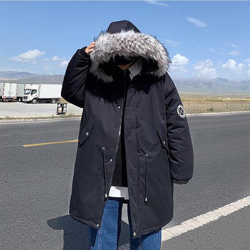 Handsome and Trendy Mid-length Men's Parker Clothing Winter Japanese Loose Thick Large Fur Collar Coat Tide Brand Large Size Wild Cotton Coat