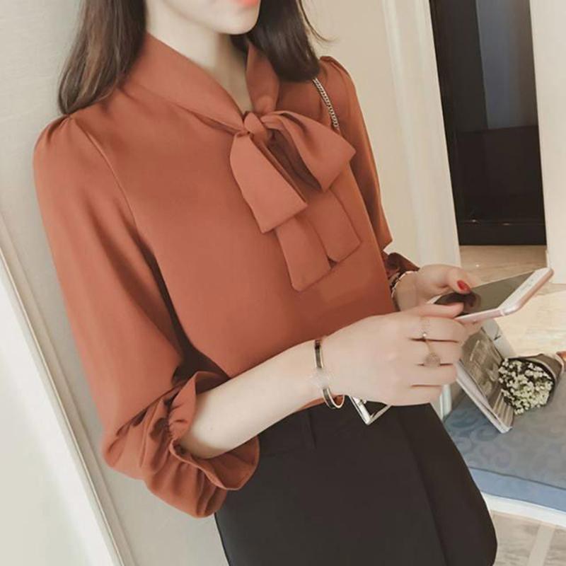 Large Size Shirt Bowknot Princess Sleeve Chiffon Blouse Lace-up Shirt Women's Business Wear Shirt Fabric Light and Breathable Inner Wear Shirt Women