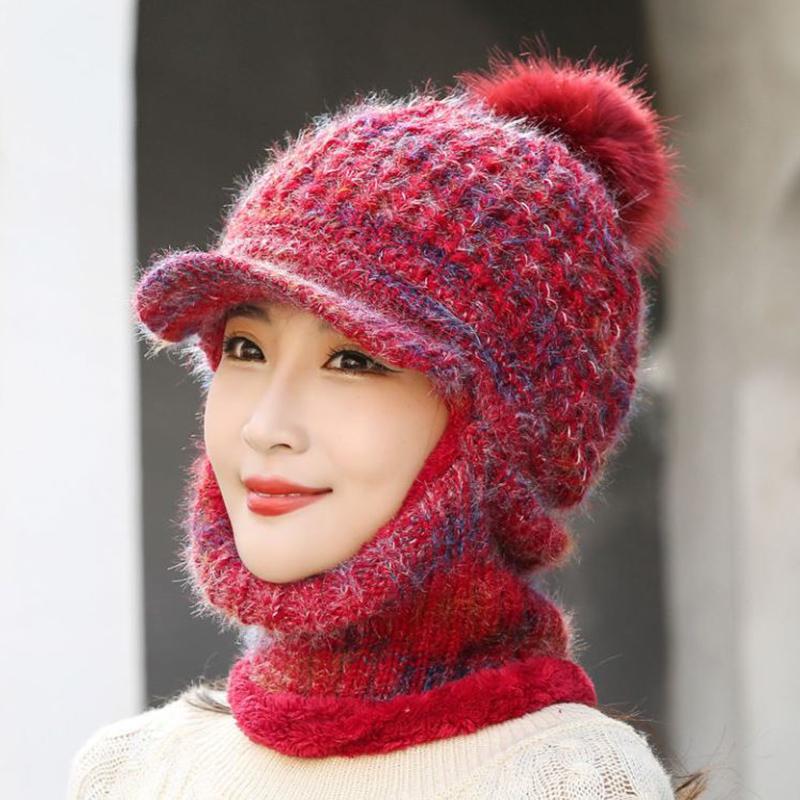 Winter Hats and Scarves 2-piece Woolen Cold-proof Earmuffs Plus Velvet Thick Warm Knitted Hat