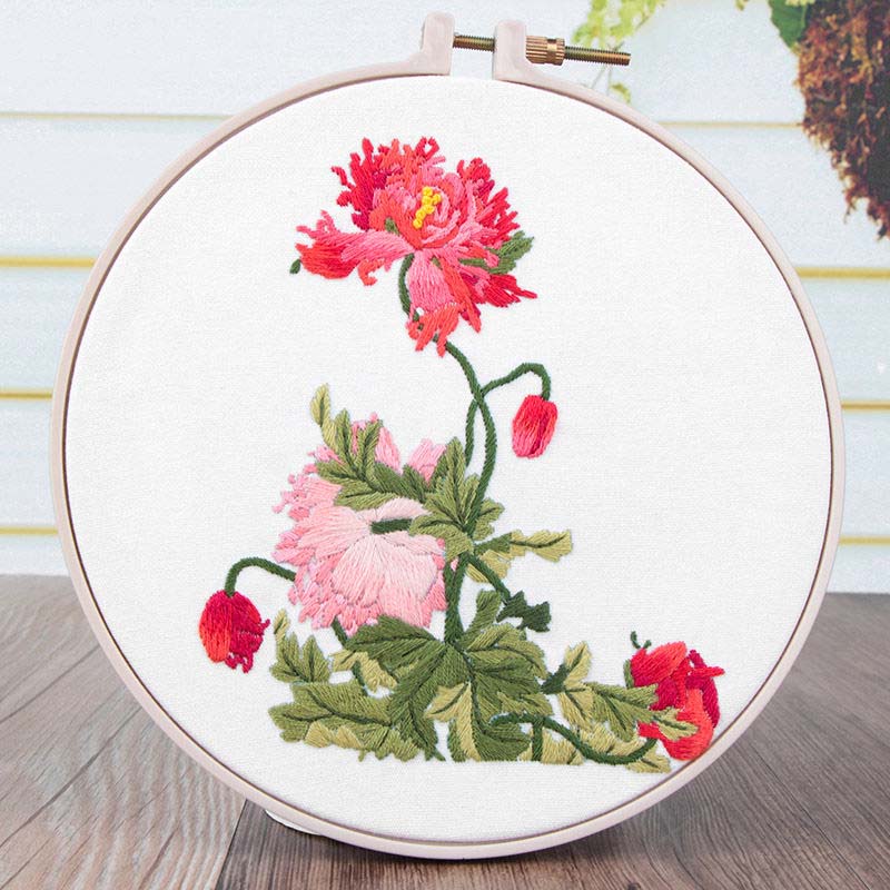 Home Decor Beginner Cross Stitch Kit Ribbon Painted Embroidery Hoop DIY Embroidery Flower Manual Needlework