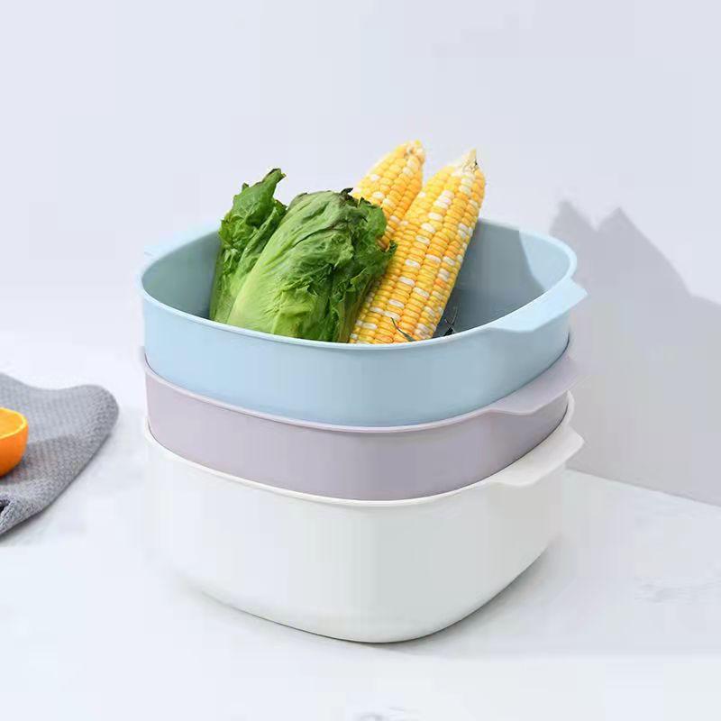 Double Layer Drain Basket Kitchen Multi-function Sink Drain Basket Fruit Blue Basket Fruit Plate Drain Rack Basket Kitchen Organizer