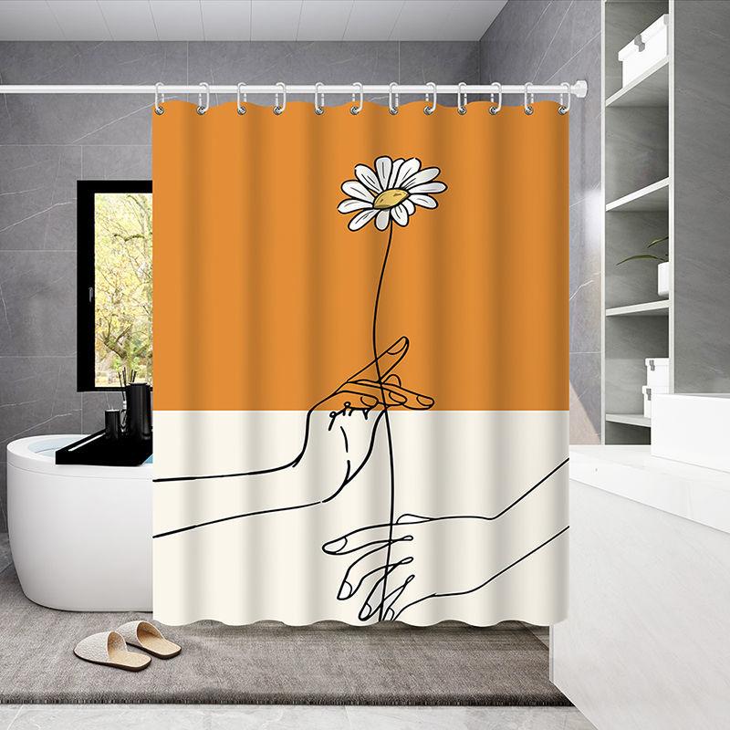 Bathroom Shower Curtain 180*180cm Waterproof Cloth Bathroom Shower Curtain Hanging Curtain Thickening Mold-proof Partition Curtain Free Perforation