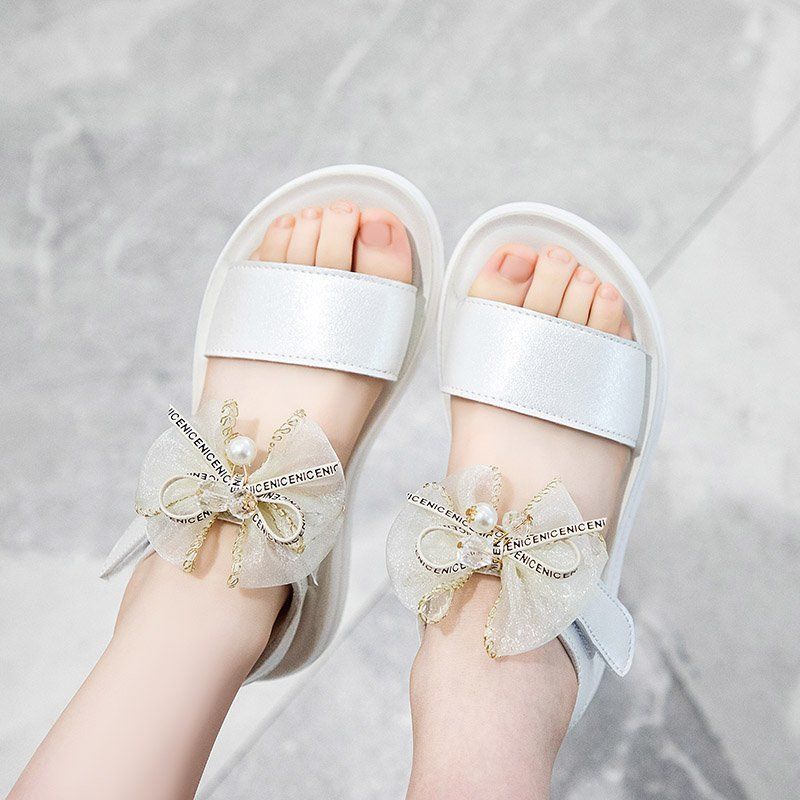 Girls Sandals Summer Bowknot Open Toe Breathable Princess Shoes Korean Children's Soft Bottom Non-slip