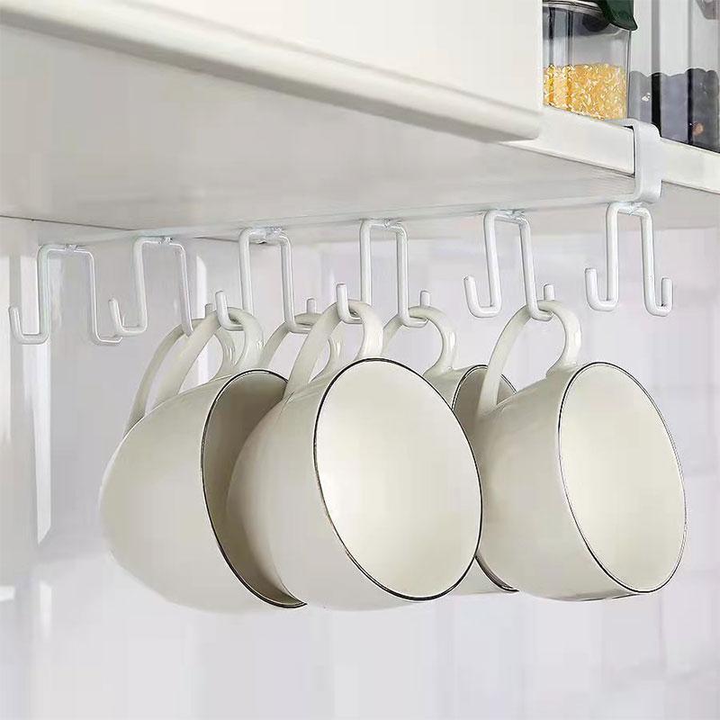 Mug Holder Coffee Cup Rack Towel Hooks Kitchen Hanging Shelf Organizer Double Row Rack Kitchen Cabinets Organization Coat Rack Shovel Mount Hook Rails