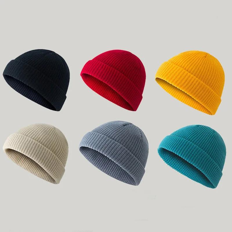 Fashion Hip Hop Beanie Knitted Hat Men Skullcap Women Winter Autumn Warm Brimless Baggy Melon Cap Cuff Docker Fisherman Beanies Hats Solid Color