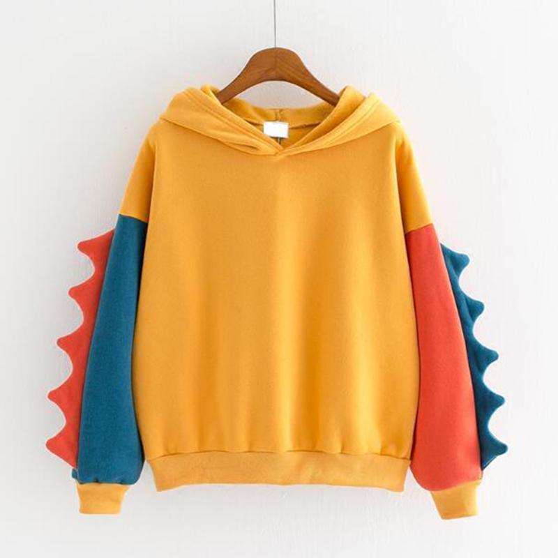 Hoodies Women Fashion Splice Dinosaur Print Sweatshirt Tops Casual Long Sleeve kawaii Clothes