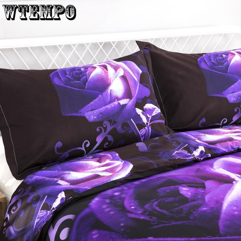 3D Purple Rose Duvet Cover Set Cotton Polyester HD Bedding Set 3pcs Bedclothes