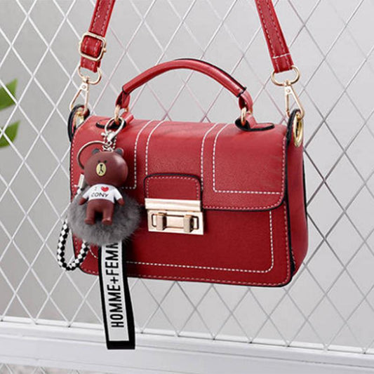 Crossbody Bag Women Student Leather Waterproof Large Capacity Plush Bear Handbag Shoulder Bag