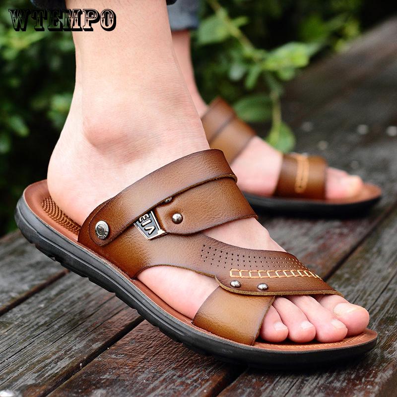 Leather Sandals Summer Shoes Man Breathable Casual Shoes Flat Walking Sandals Male Footwear