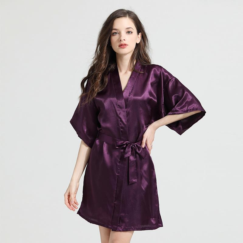 Spring and Autumn Sexy Bathrobe Nightgown Summer Simulation Silk Thin Silk Pajamas