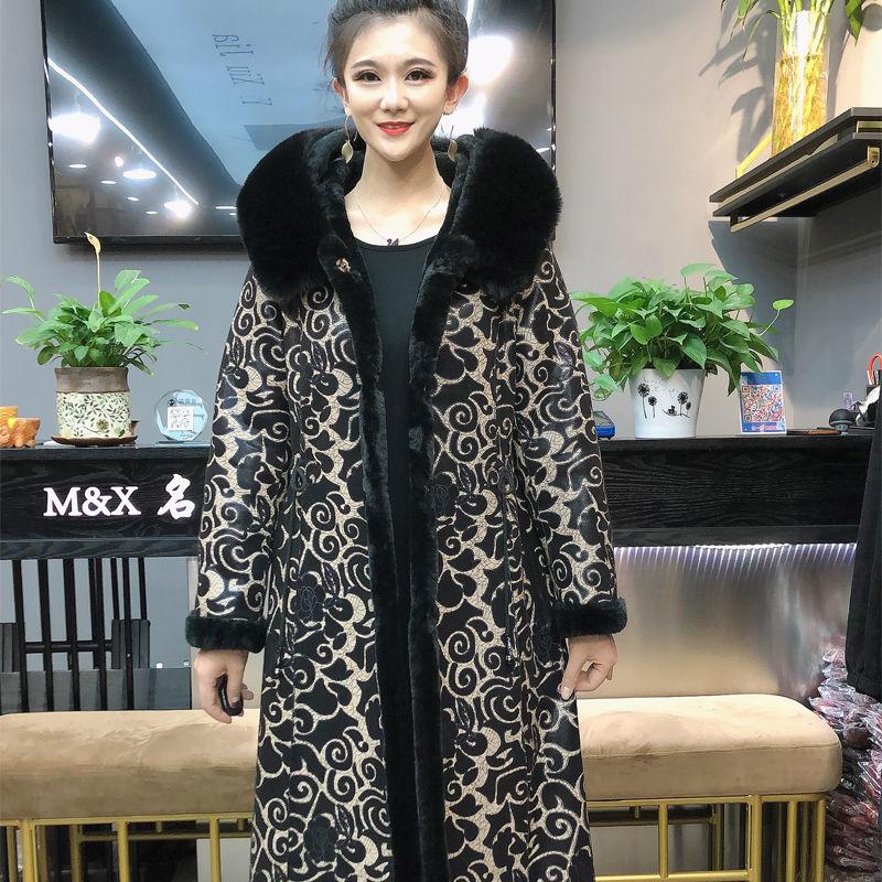 Vintage  Printed Faux Fur Coats Women's Long Calf-length  Flocking Reversible Faux Fur Coats