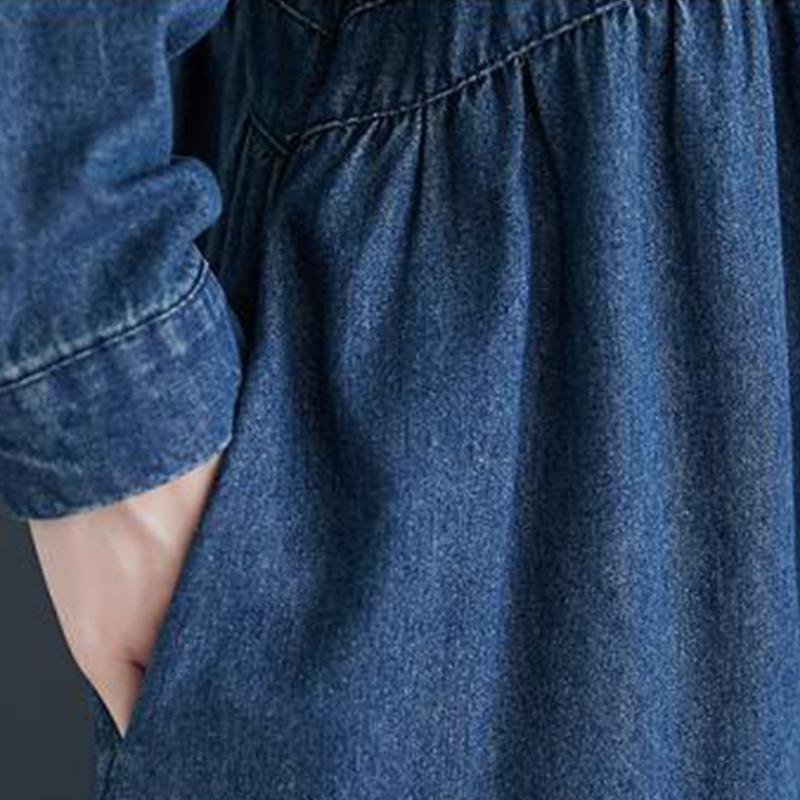 Denim Dress Women's Long-sleeved Spring and Autumn Loose Over-the-knee Dress