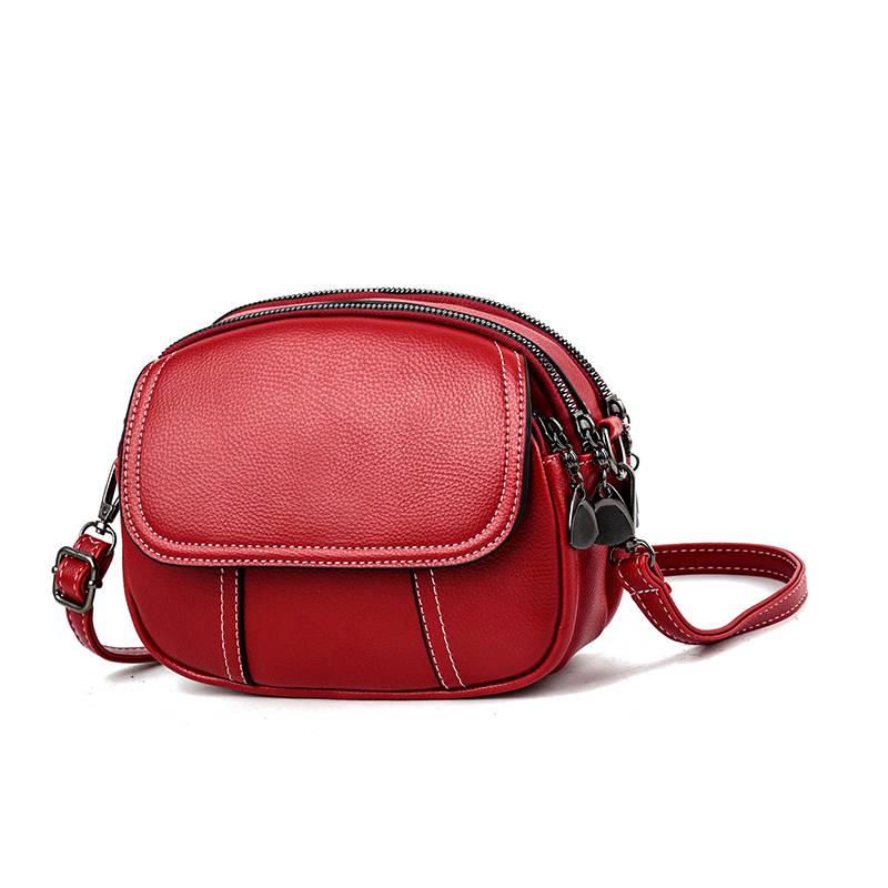 Round Crossbody Bag Women Red Leather  Waterproof Zipper Large Capacity Tote Bag Shoulder Bags