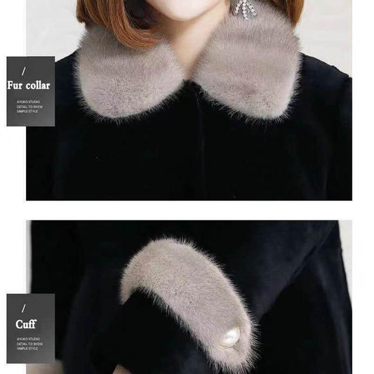 Faux Fur Mother Fitted Mink Collar Plus Cotton Thick Slim Mid-length Sheep Shearing Coat