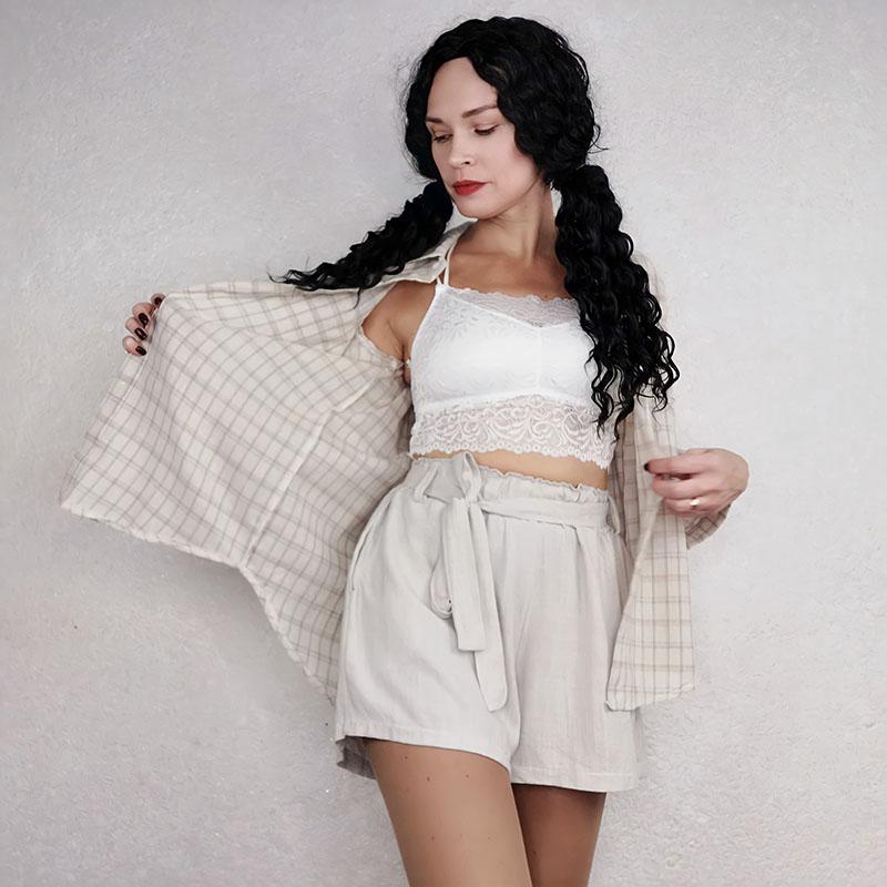 3pcs/set Women's Shorts Suit Plaid Shirt Camisole Wide-leg Shorts Three-piece Suit Summer Leisure Plus Size Suit Women's Outfits