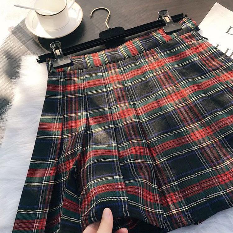 Women High Waist Pleated Skirt School Girl Plaid A-Line Flare Skater Short Skirt Uniforms Cosplay Sweet Girls