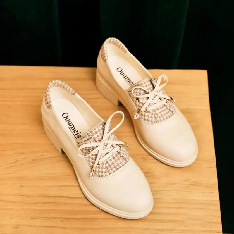 Retro Leather Shoes, Gentle Shoes Women's All-match Women's Shoes Retro Single Shoes Mid-heel Shoes Elegant and Cute Shoes